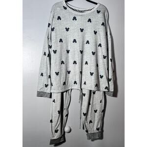 Disney Mickey Mouse Gray Pajama Lounge Set Womens Size Large Soft Stretch